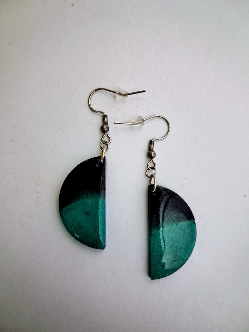 Half-Moon Drop Earrings in Black and Teal – Lightweight Fashion Jewelry - Picture 1 of 1
